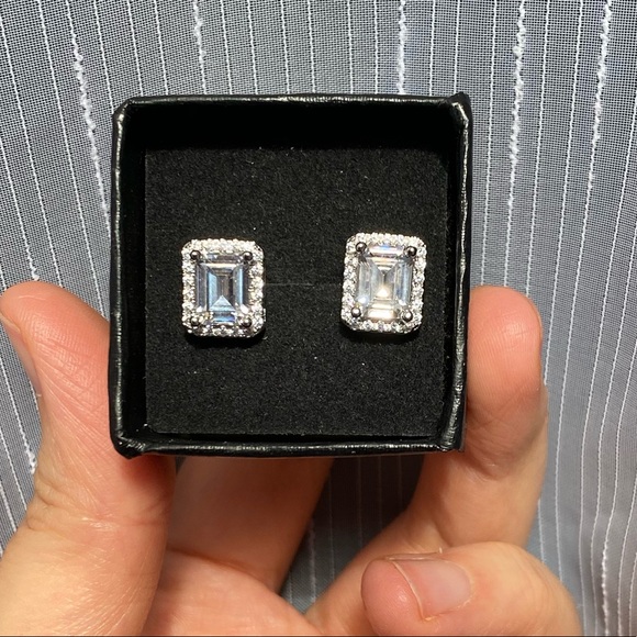 925 sterling silver rectangle cut zirconia earring - Picture 6 of 6